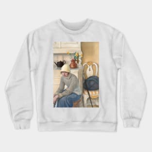 Girl with ice skates, interior from the school household, Falun by Carl Larsson Crewneck Sweatshirt